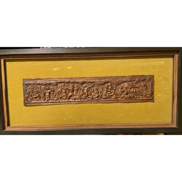 Antique Copper Bronze Mythological Relief Frieze Plaque Cherubs Angels Cupid